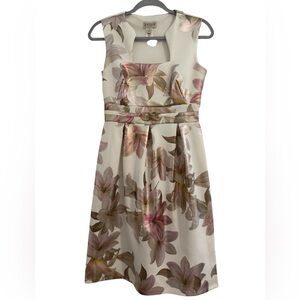 Focus 2000 Floral Fit & Flare Midi Dress – Pink & Gold Lily Print